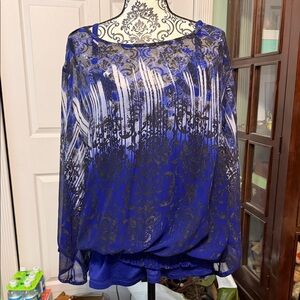 Simply Be Royal Blue and Black Lace Blouse
